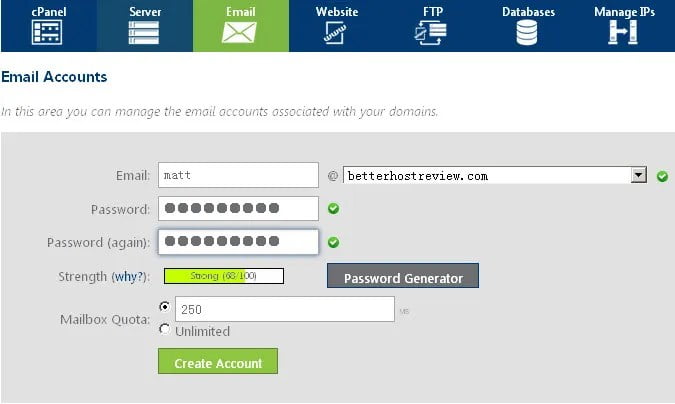 create email accounts with bluehost